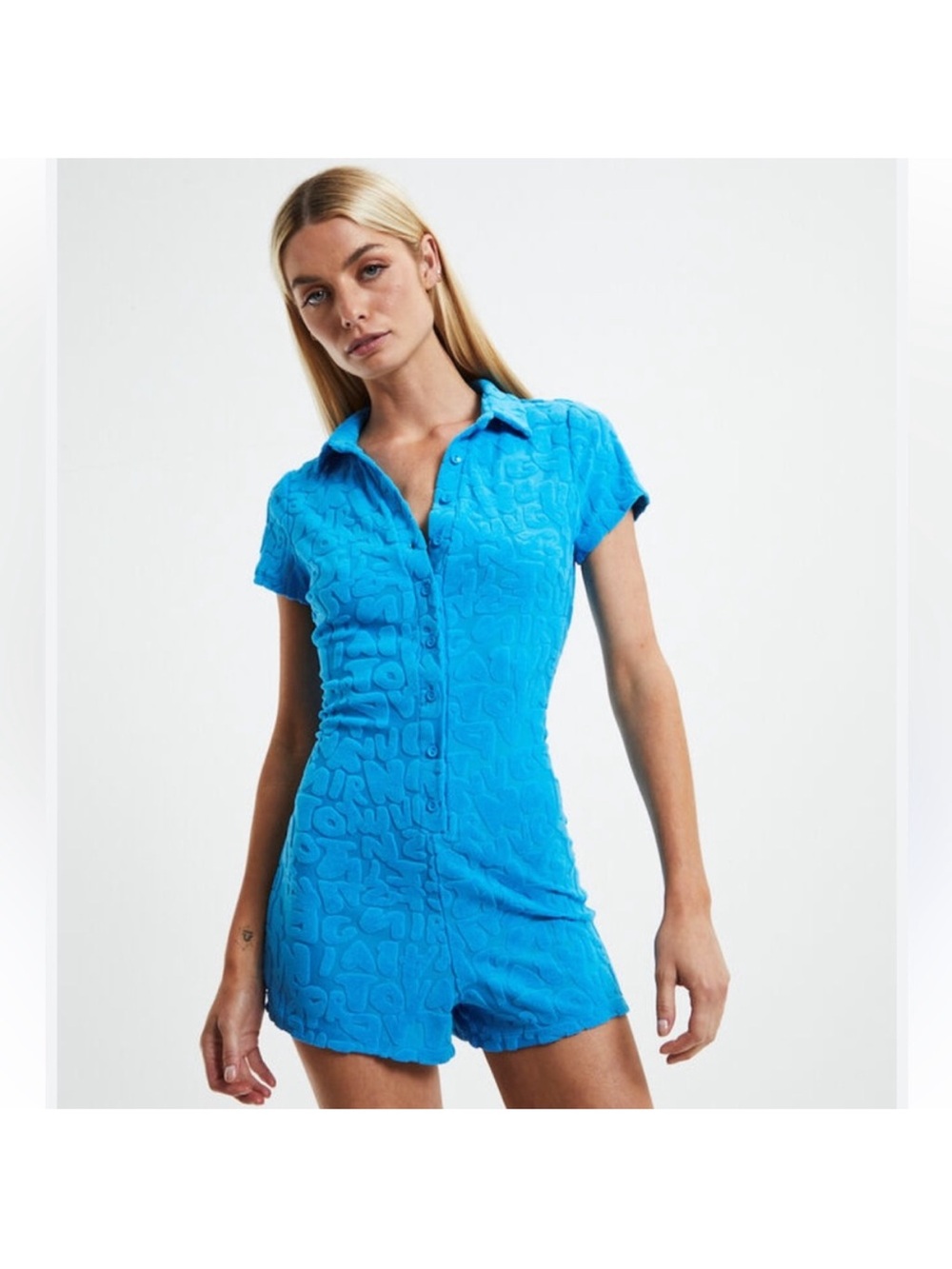 Jaded London Bright Blue Short Sleeve Terry Romper